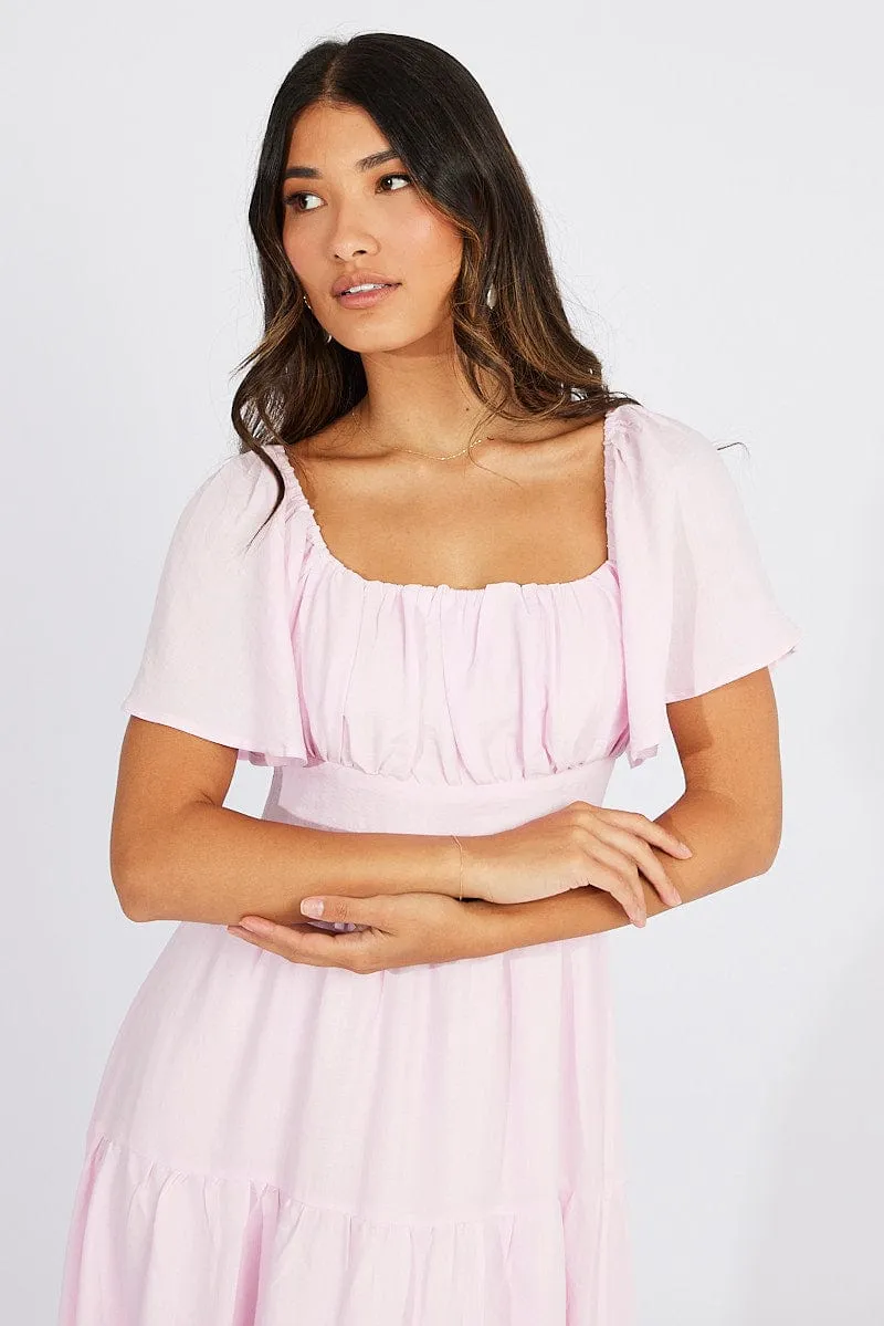 Pink Maxi Dress Square Neck Tiered sold by Ally Fashion product image thumbnail 2