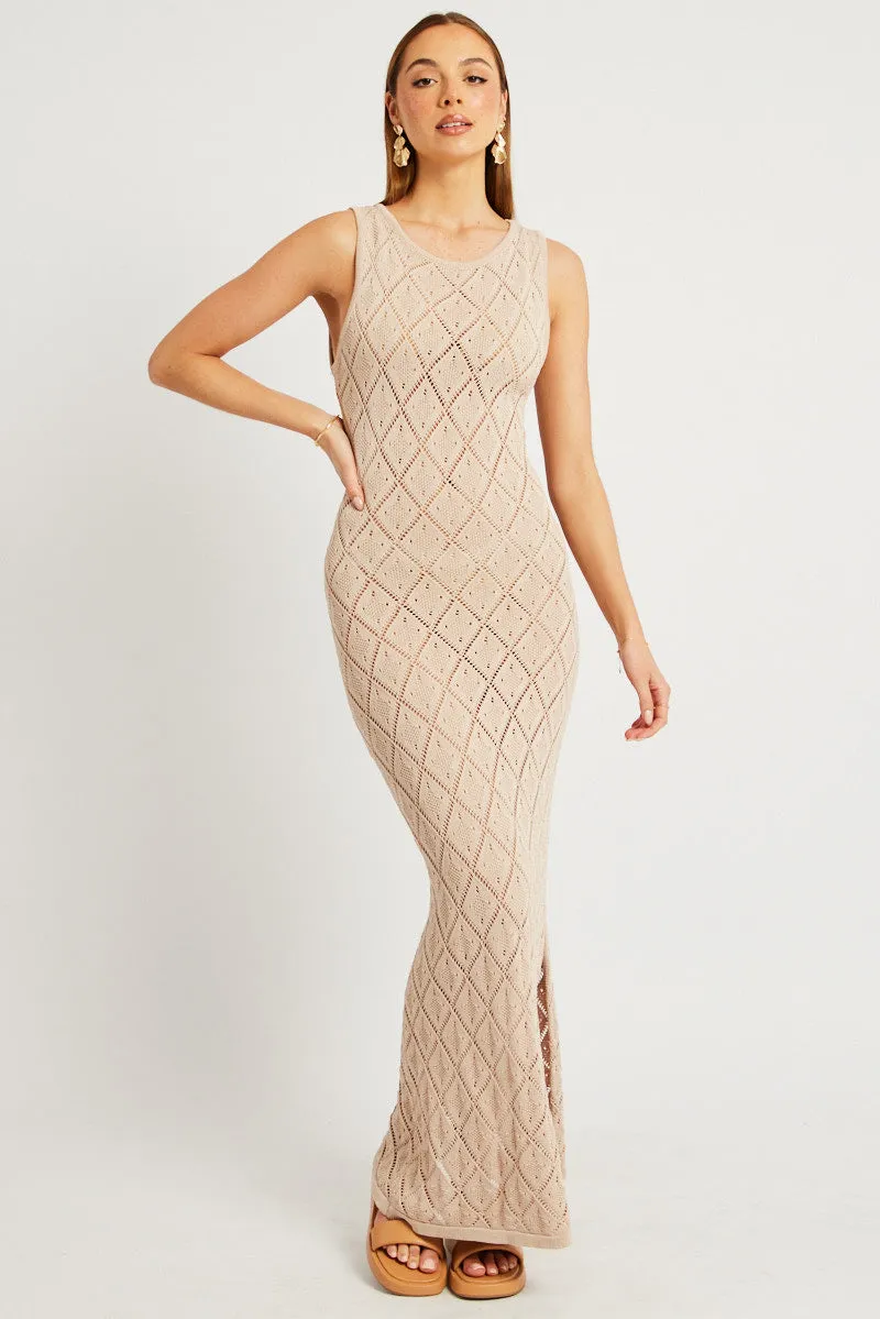 Beige Knit Dress Sleeveless Maxi sold by Ally Fashion product image thumbnail 3