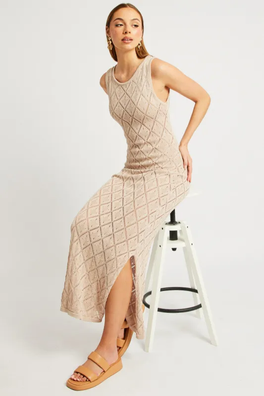 Beige Knit Dress Sleeveless Maxi sold by Ally Fashion