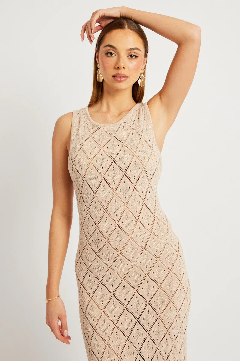 Beige Knit Dress Sleeveless Maxi sold by Ally Fashion product image thumbnail 2