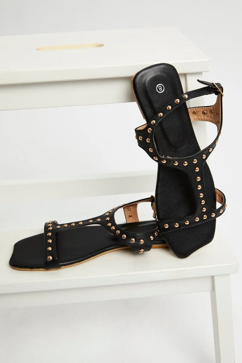 Black Cut Out Flat Sandals sold by Ally Fashion