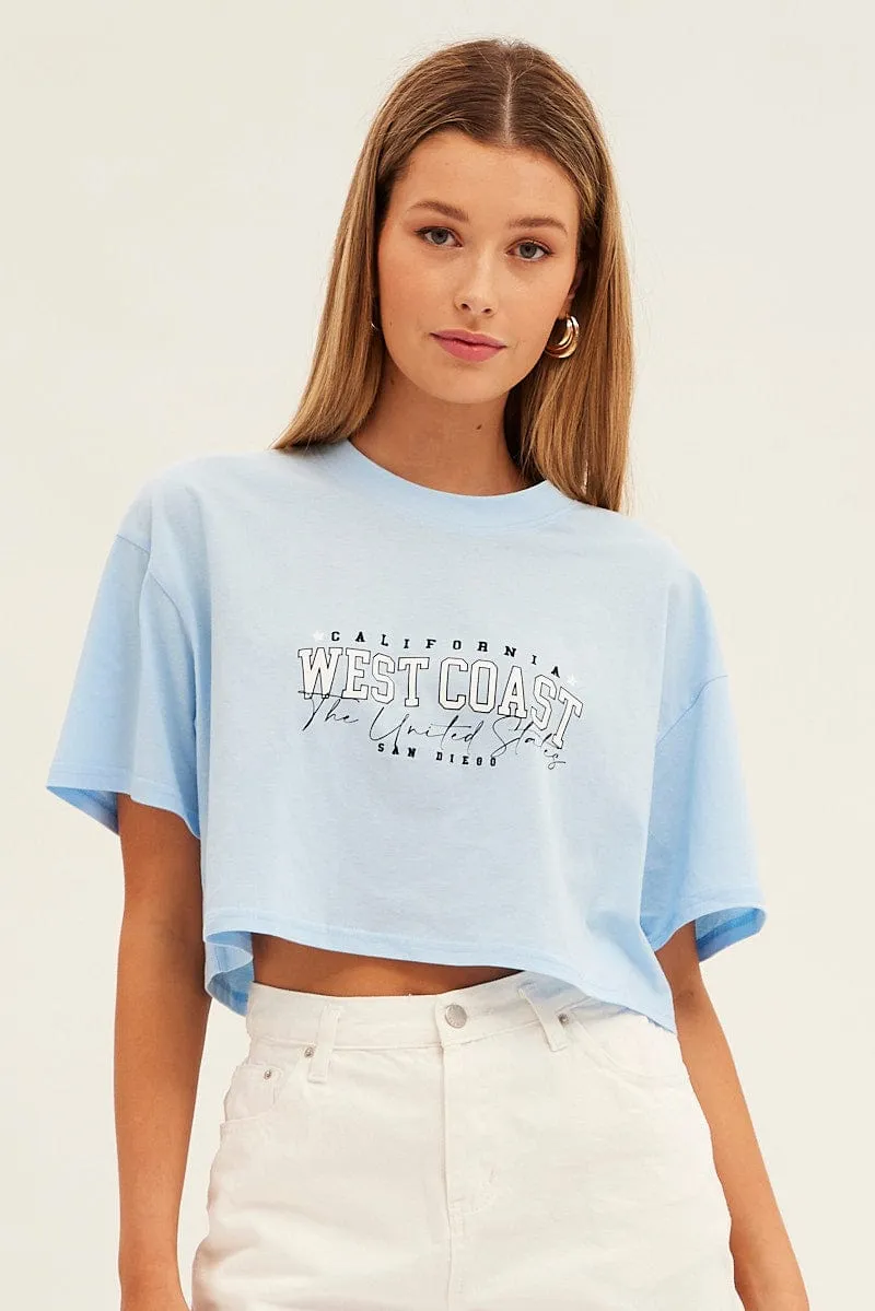 Blue Graphic T-Shirt Crop West Coast Crew Short Sleeve sold by Ally Fashion product image thumbnail 3