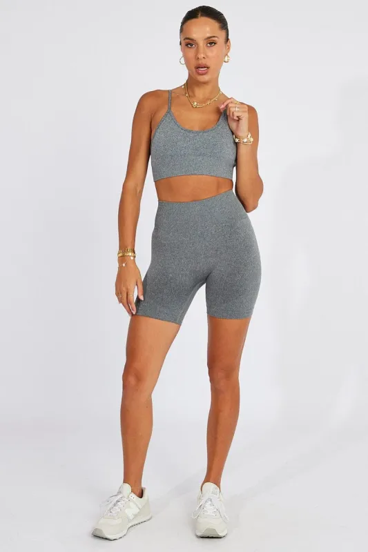 Grey Seamless Top And Shorts Activewear Set sold by Ally Fashion