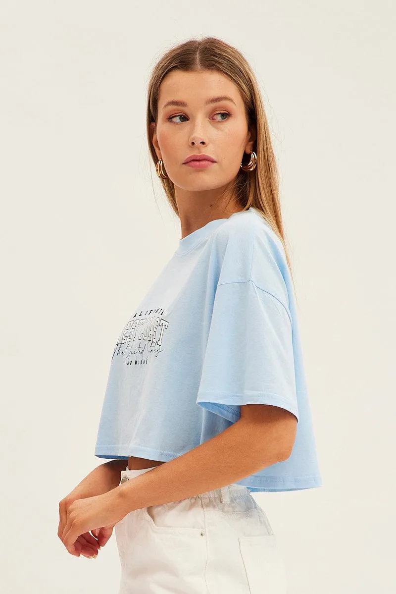 Blue Graphic T-Shirt Crop West Coast Crew Short Sleeve sold by Ally Fashion product image thumbnail 4