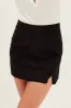 Black Mini Skirt High Rise Front Split sold by Ally Fashion