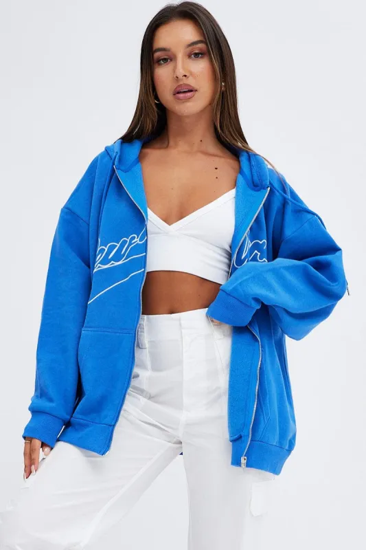 Blue Hoodie Zip Long Sleeve New York Embroidery sold by Ally Fashion