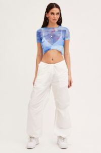 Blue Abstract Landscape Print Mesh Short Sleeve Top sold by Ally Fashion