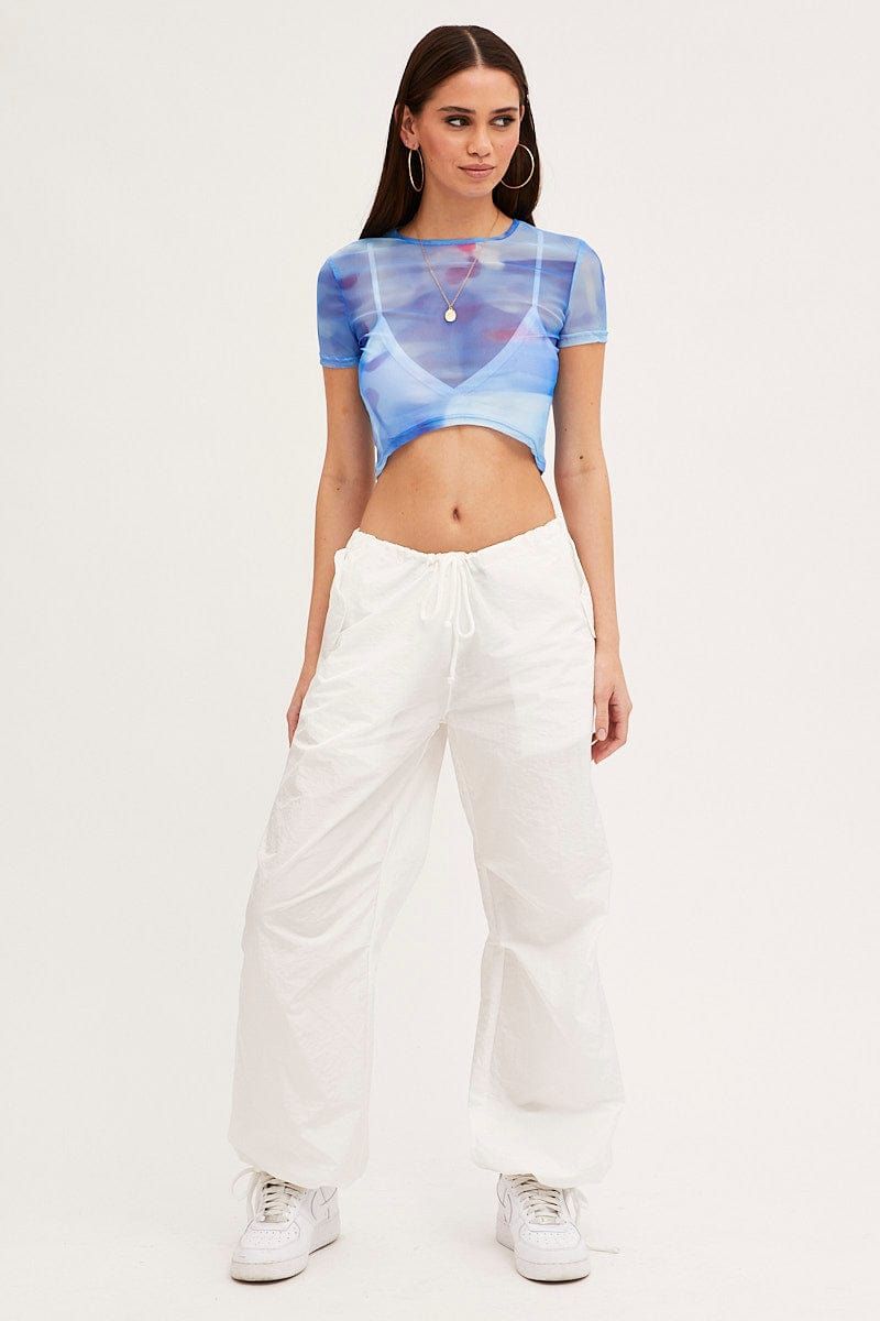 Blue Abstract Landscape Print Mesh Short Sleeve Top sold by Ally Fashion product image thumbnail 2