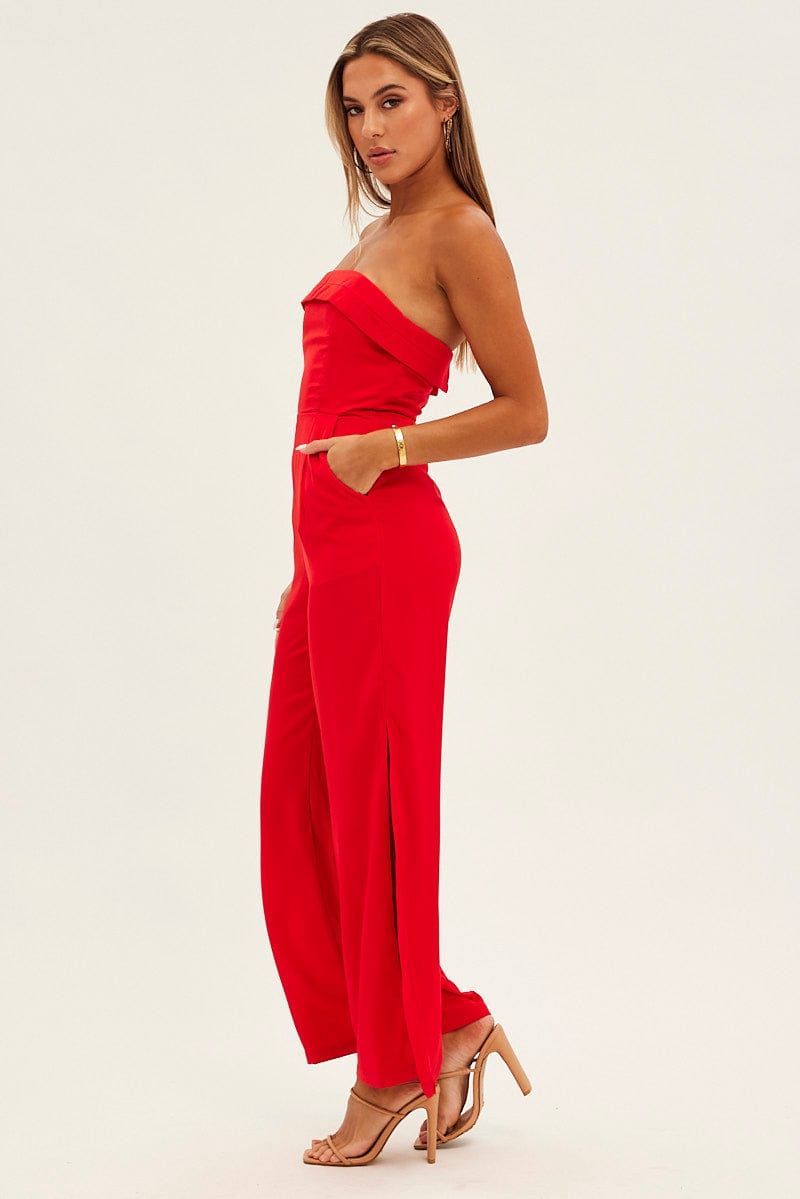 Red Strapless Jumpsuit Side Split sold by Ally Fashion product image thumbnail 4
