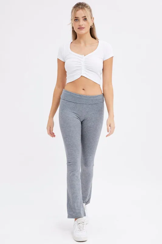 Grey Flare Leg Pants Turn Down Waist Jersey sold by Ally Fashion