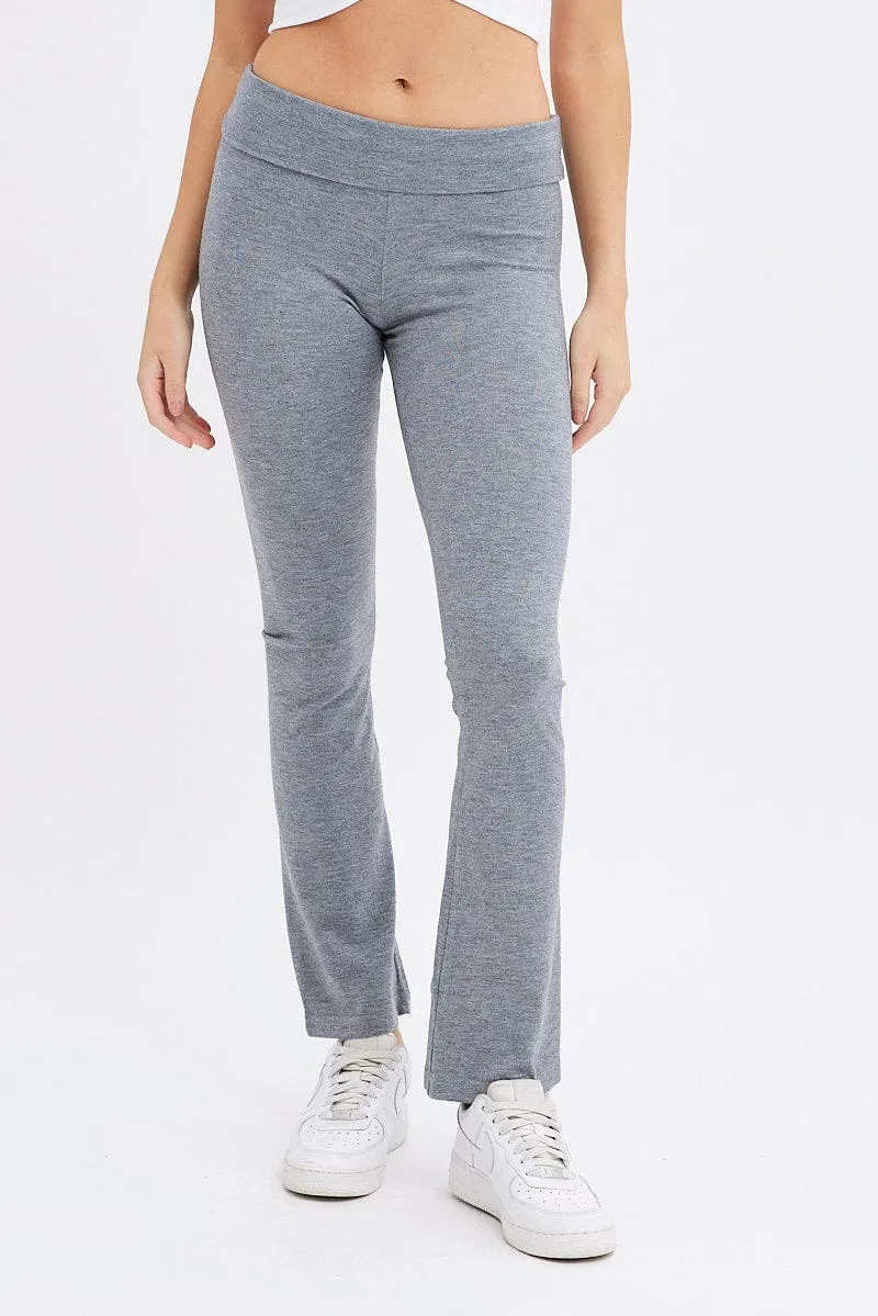 Grey Flare Leg Pants Turn Down Waist Jersey sold by Ally Fashion product image thumbnail 2