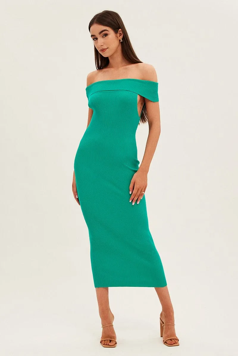 Green Off Shoulder Dress Knit Bodycon Knit sold by Ally Fashion product image thumbnail 3