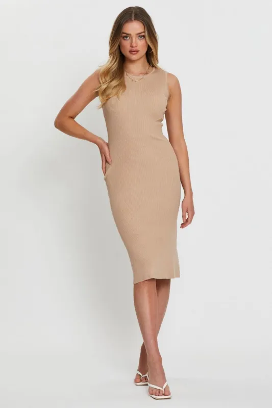 Blue Sleeveless Knit Bodycon Midi Dress sold by Ally Fashion