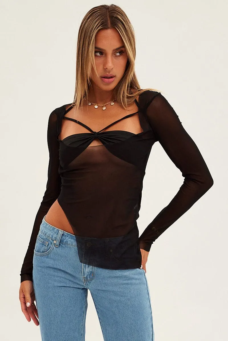 Black Mesh Top Long Sleeve sold by Ally Fashion product image thumbnail 3