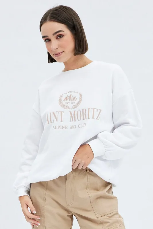 White Graphic Sweater Long Sleeve sold by Ally Fashion