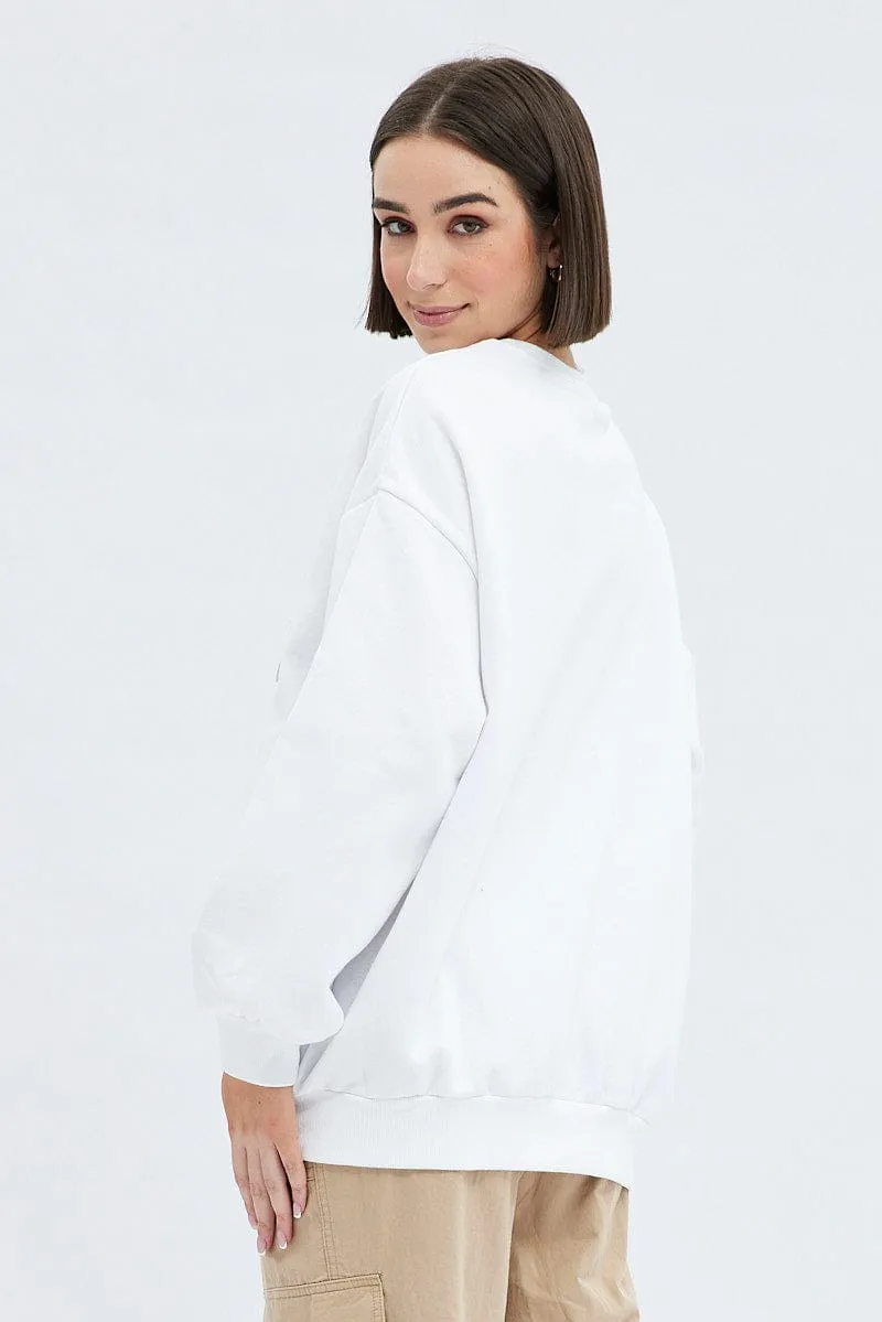 White Graphic Sweater Long Sleeve sold by Ally Fashion product image thumbnail 5
