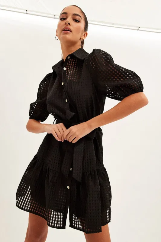 Black Shirts Dress Collard Half Sleeve Mini Dress sold by Ally Fashion