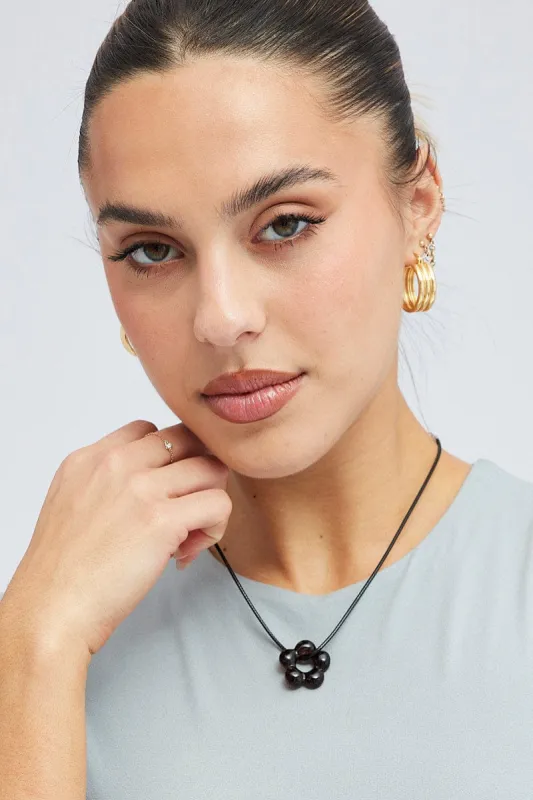 Brown Flower Pendant Corded Necklace sold by Ally Fashion