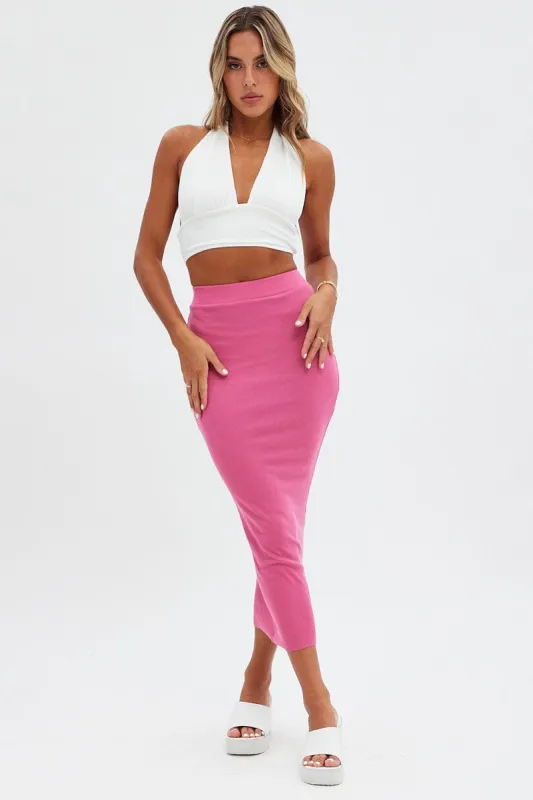 Pink Midi Skirt Front Split Jersey sold by Ally Fashion