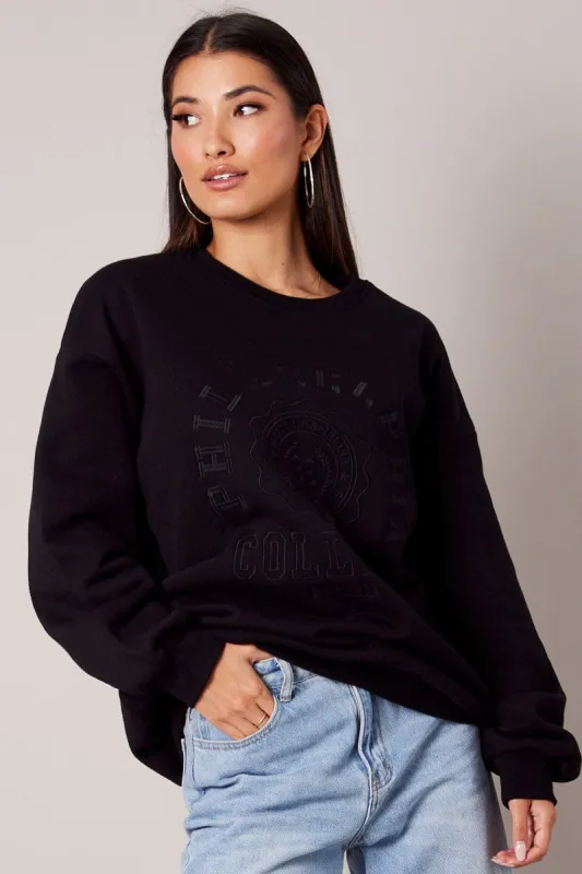 Black Graphic Sweater Long Sleeve sold by Ally Fashion