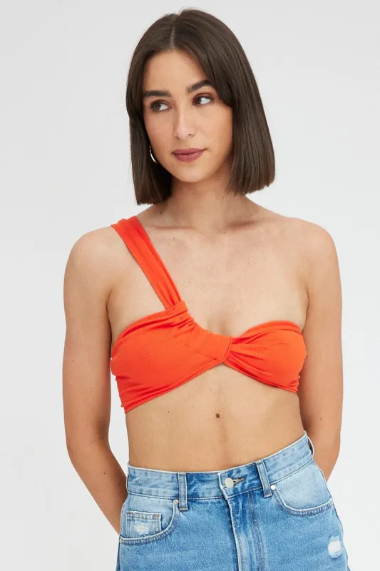 Orange Bralette Twist One Shoulder Seamless sold by Ally Fashion