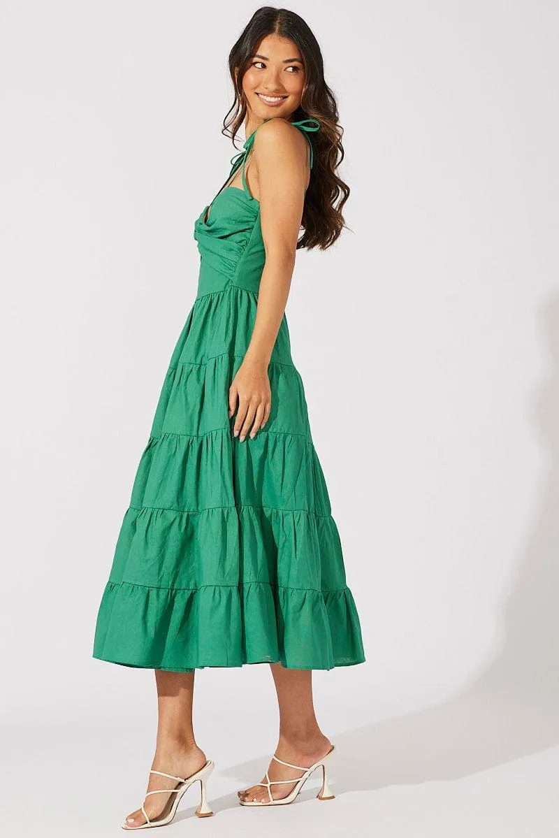 Green Midi Dress Sleeveless Tiered Twist Front sold by Ally Fashion product image thumbnail 4