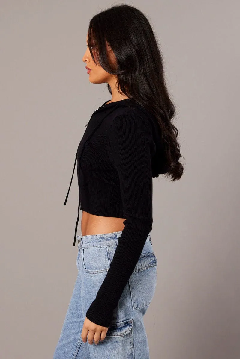 Black Hooded Knit Cardigan Long Sleeve sold by Ally Fashion product image thumbnail 4