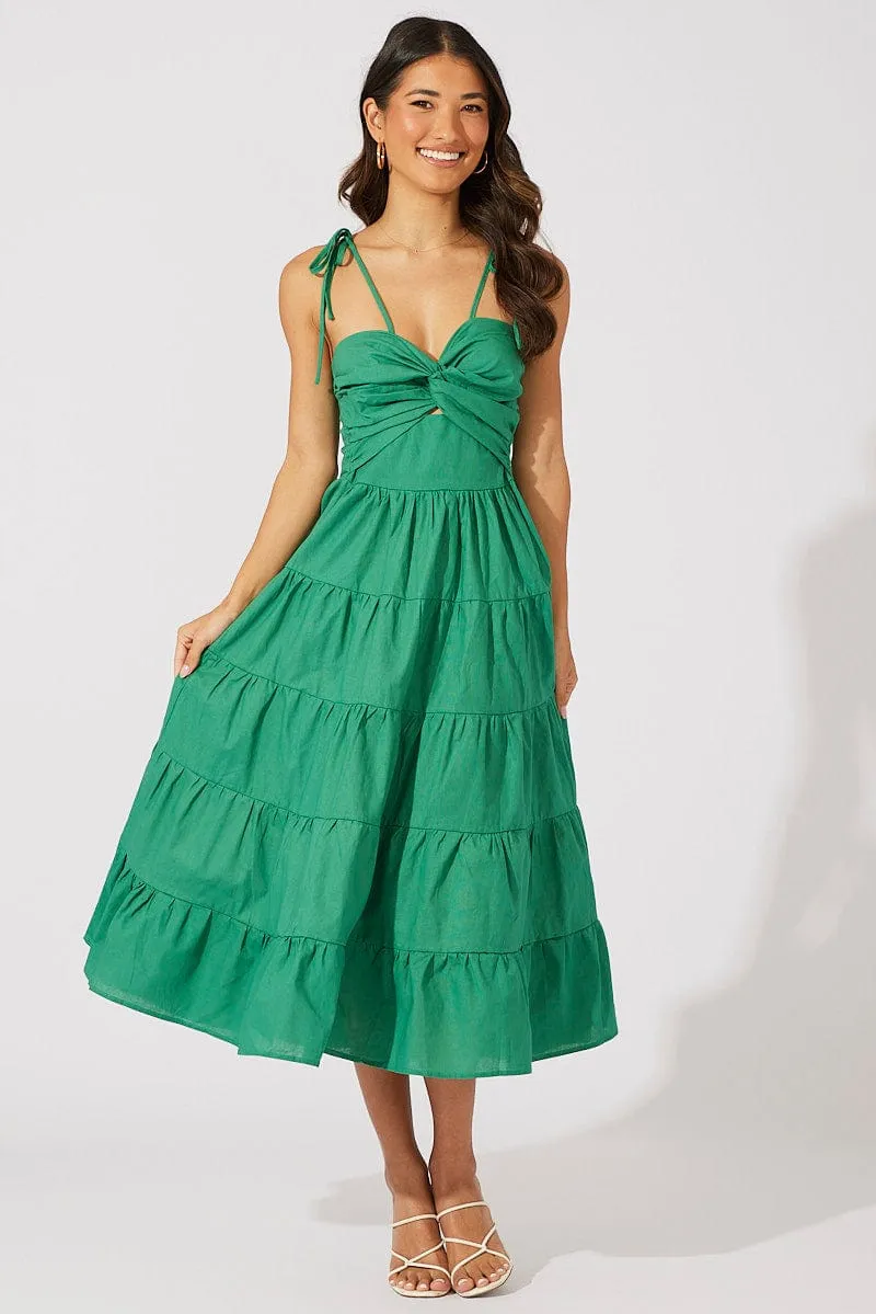 Green Midi Dress Sleeveless Tiered Twist Front sold by Ally Fashion product image thumbnail 3