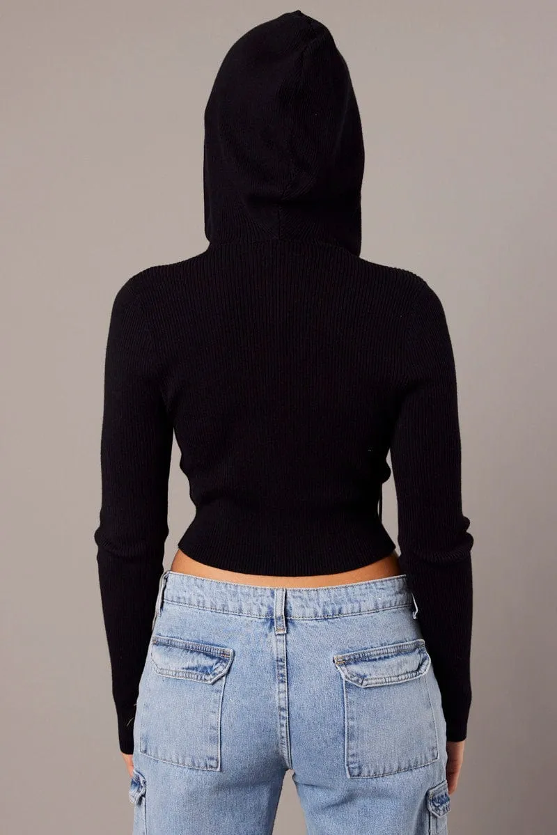 Black Hooded Knit Cardigan Long Sleeve sold by Ally Fashion product image thumbnail 5