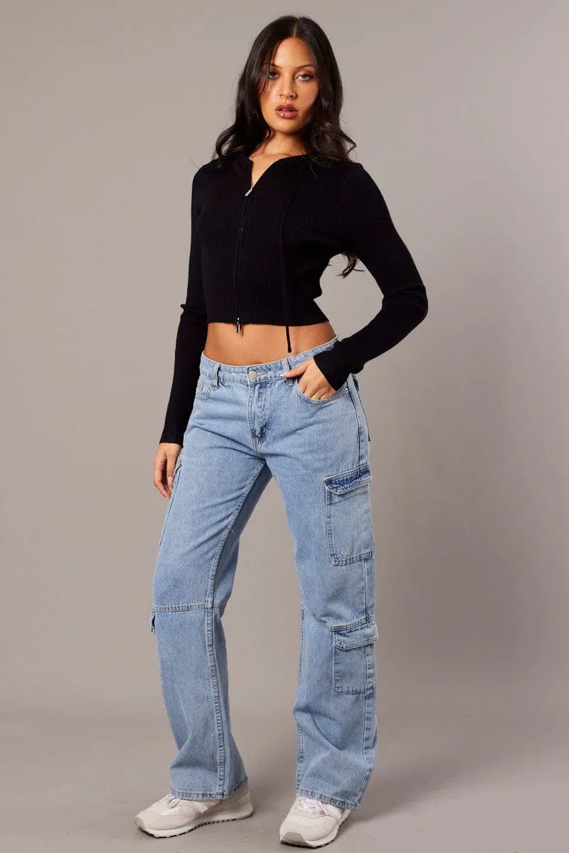 Black Hooded Knit Cardigan Long Sleeve sold by Ally Fashion product image thumbnail 2