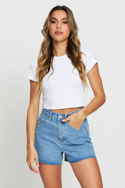 Blue Relaxed Denim Shorts High Rise sold by Ally Fashion