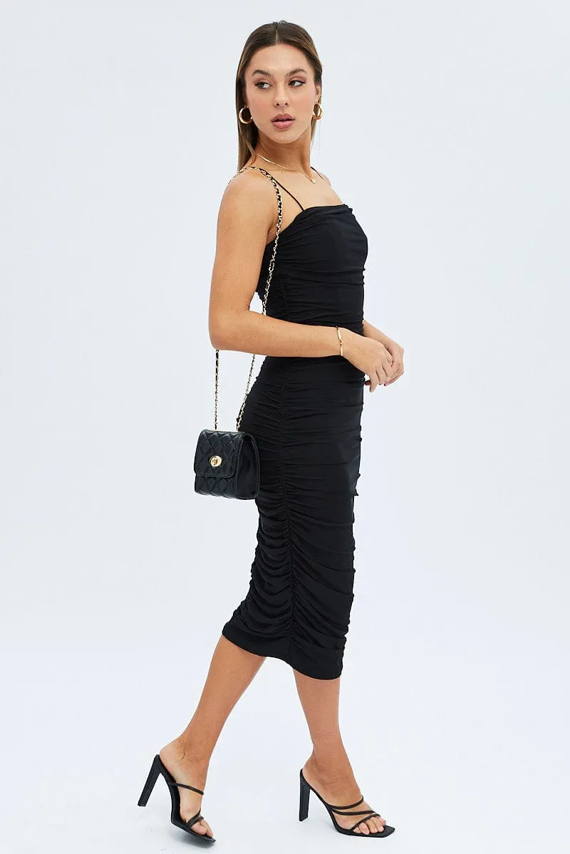 Black Bodycon Dress Ruched Midi Mesh sold by Ally Fashion