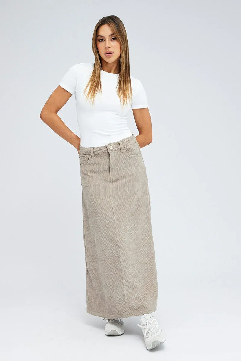Grey Maxi Skirt High Rise A-line Corduroy sold by Ally Fashion