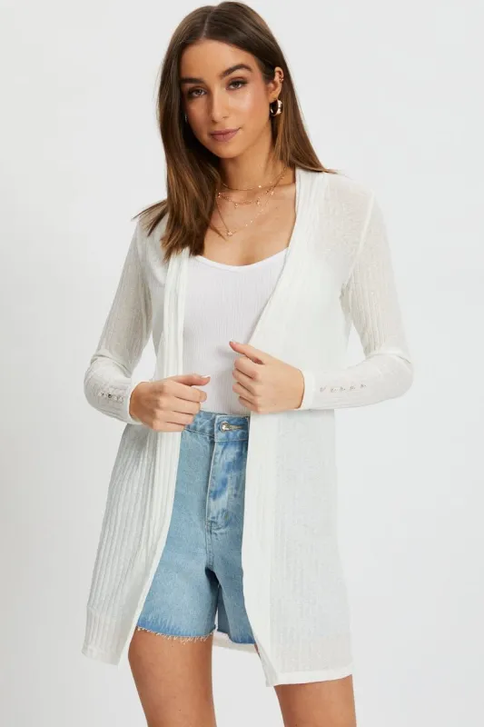 White Button Longline Cardigan sold by Ally Fashion