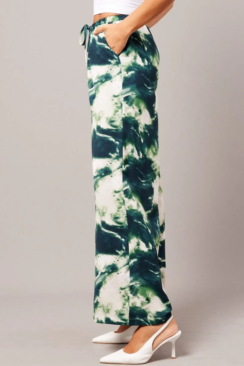 Green Abstract Wide Leg Pants Mid Rise sold by Ally Fashion product image thumbnail 4
