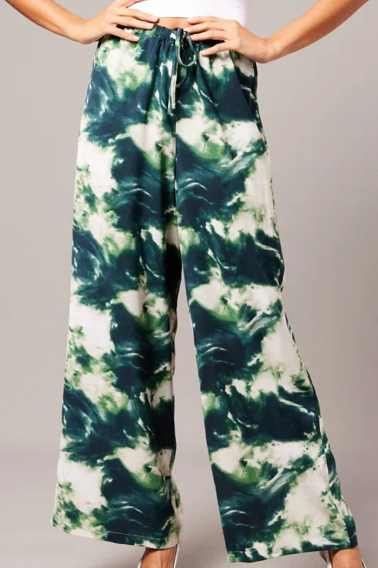 Green Abstract Wide Leg Pants Mid Rise sold by Ally Fashion