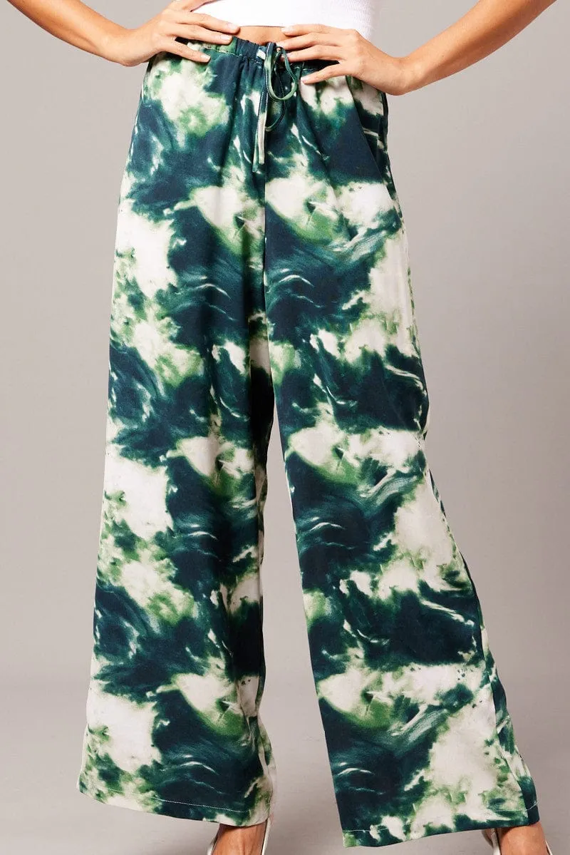Green Abstract Wide Leg Pants Mid Rise sold by Ally Fashion