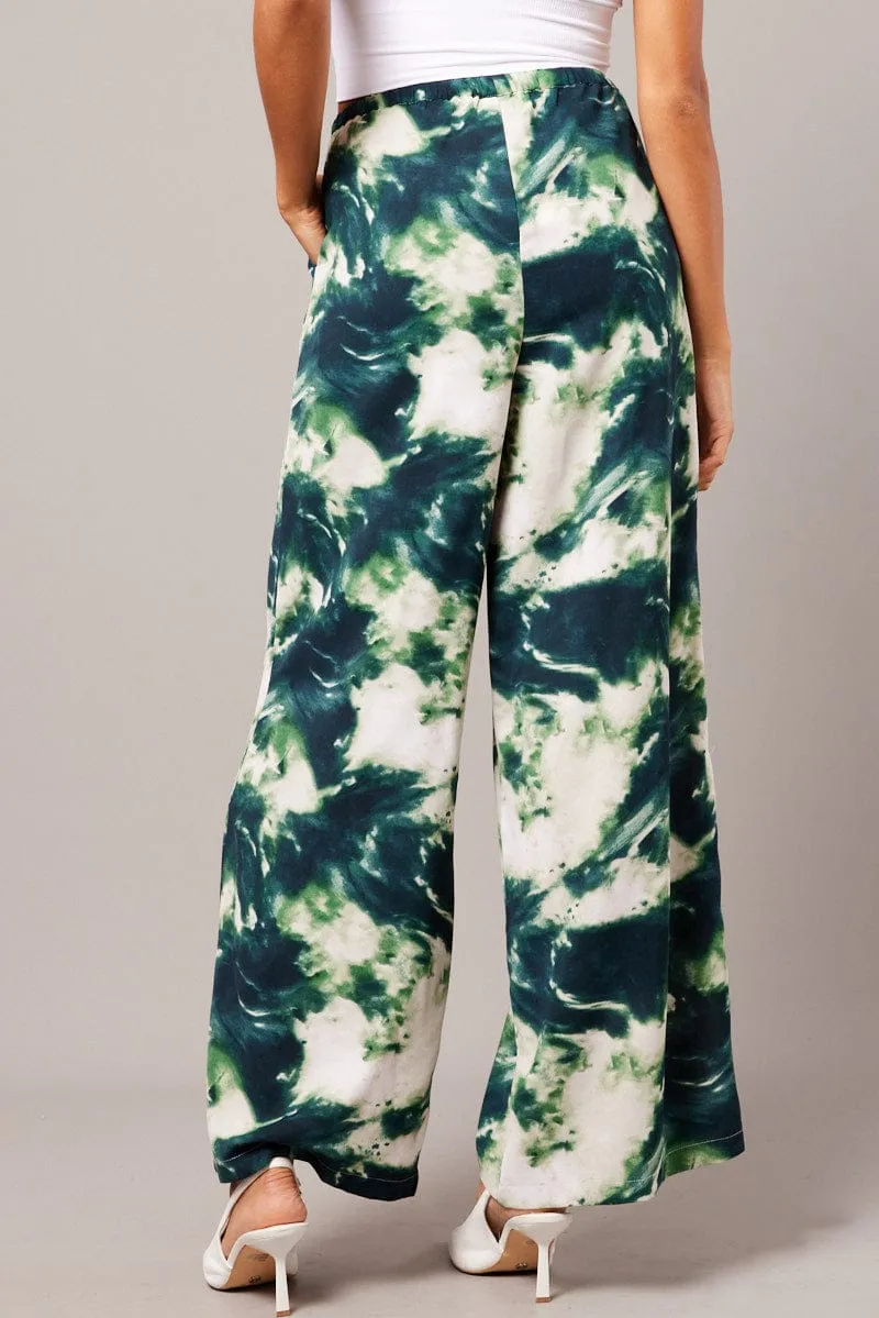 Green Abstract Wide Leg Pants Mid Rise sold by Ally Fashion product image thumbnail 5