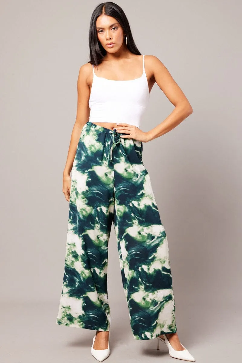 Green Abstract Wide Leg Pants Mid Rise sold by Ally Fashion product image thumbnail 2