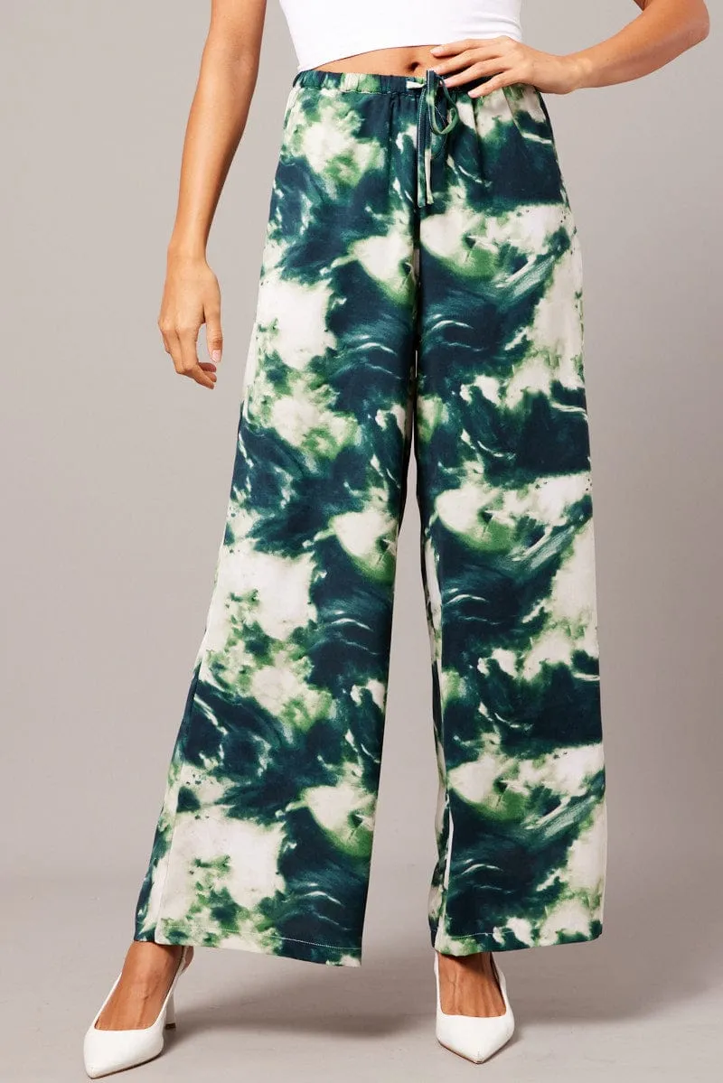 Green Abstract Wide Leg Pants Mid Rise sold by Ally Fashion product image thumbnail 3
