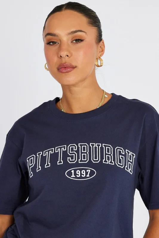 Blue Graphic Tee Short Sleeve sold by Ally Fashion