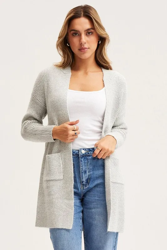Grey Knit Cardigan Long Sleeve Relaxed sold by Ally Fashion