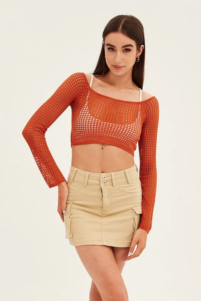 Beige Cargo Utility Denim Mini Skirt sold by Ally Fashion