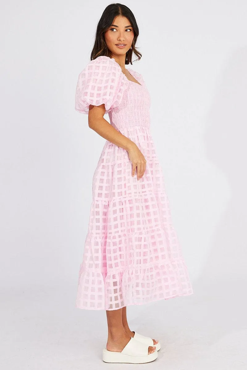 Pink Midi Dress shirred Bust Puff Sleeve sold by Ally Fashion product image thumbnail 4