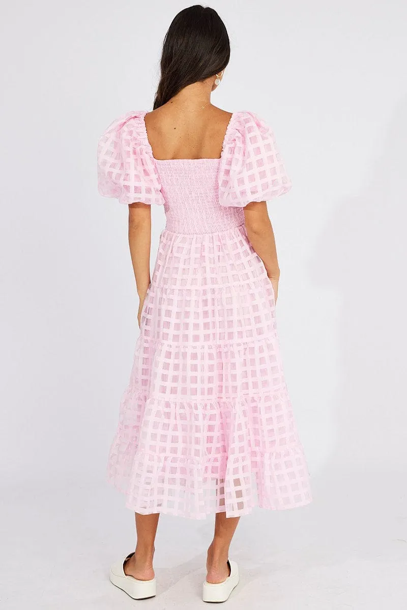 Pink Midi Dress shirred Bust Puff Sleeve sold by Ally Fashion product image thumbnail 5