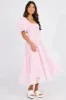 Pink Midi Dress shirred Bust Puff Sleeve sold by Ally Fashion