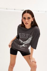 Grey T Shirt Short Sleeve Crew Neck Eagle Cotton sold by Ally Fashion