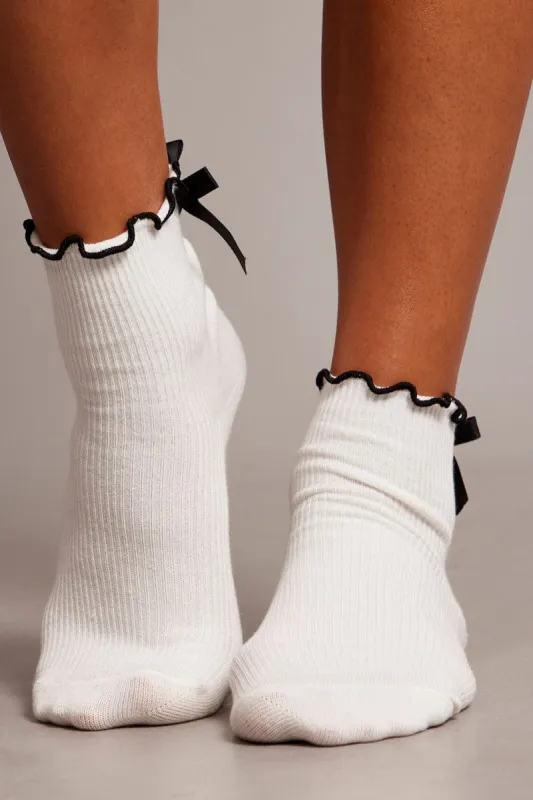 White Frill Socks with Bow sold by Ally Fashion