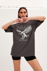 Grey T Shirt Short Sleeve Crew Neck Eagle Cotton sold by Ally Fashion