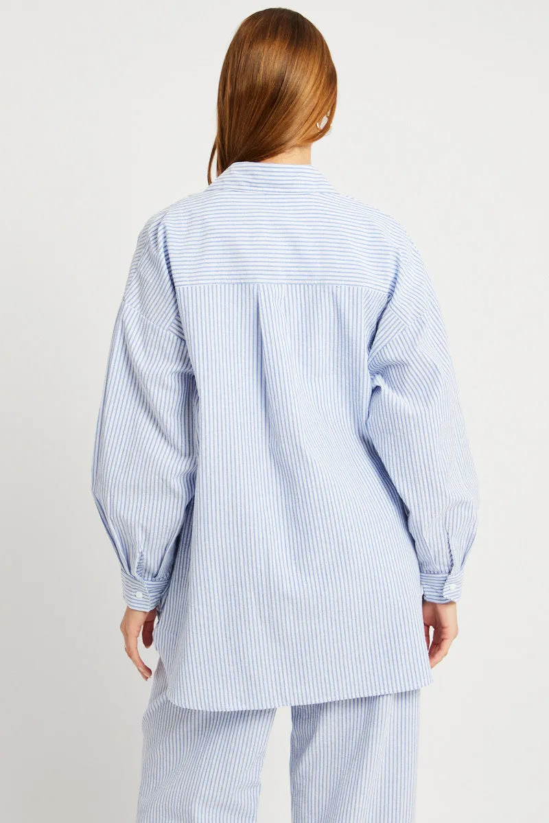 Blue Stripe Relaxed Shirt Long Sleeve sold by Ally Fashion product image thumbnail 5